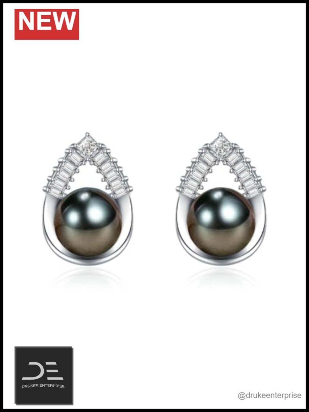 18K Gold Plated Sterling Silver Tahitian Black Cultured Pearl Stud Earrings for